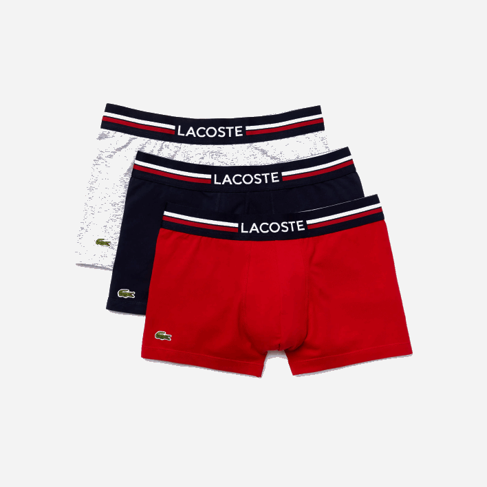 Lacoste Iconic Three-Tone Waistband Trunk 3-Pack 646T1347 Navy Blue Grey Chine Red W34 Men
