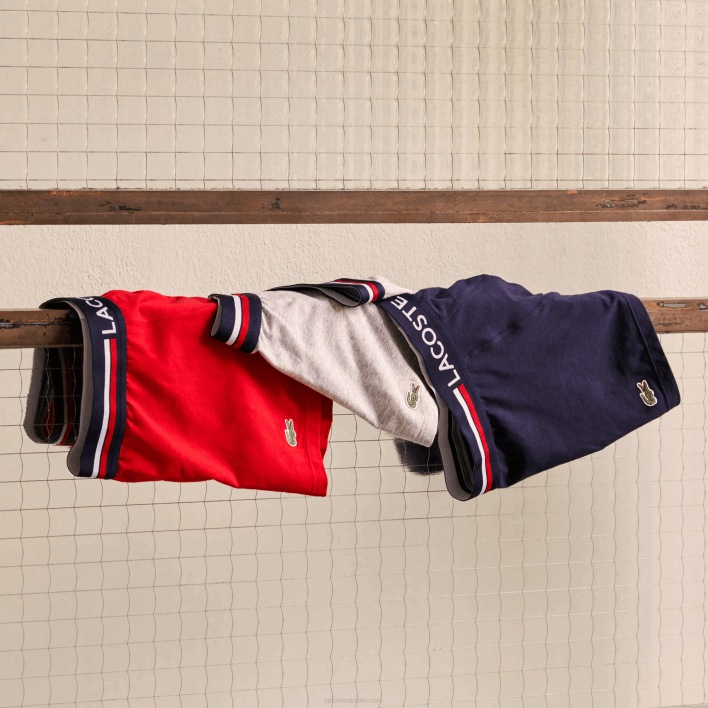 Lacoste Iconic Three-Tone Waistband Trunk 3-Pack 646T1347 Navy Blue Grey Chine Red W34 Men