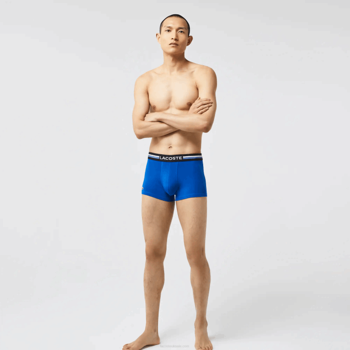 Lacoste Iconic Three-Tone Waistband Trunk 3-Pack 646T1348 Grey Chine Khaki Green Blue 8WZ Men