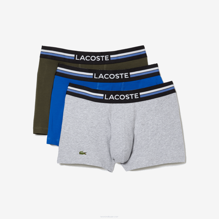 Lacoste Iconic Three-Tone Waistband Trunk 3-Pack 646T1348 Grey Chine Khaki Green Blue 8WZ Men