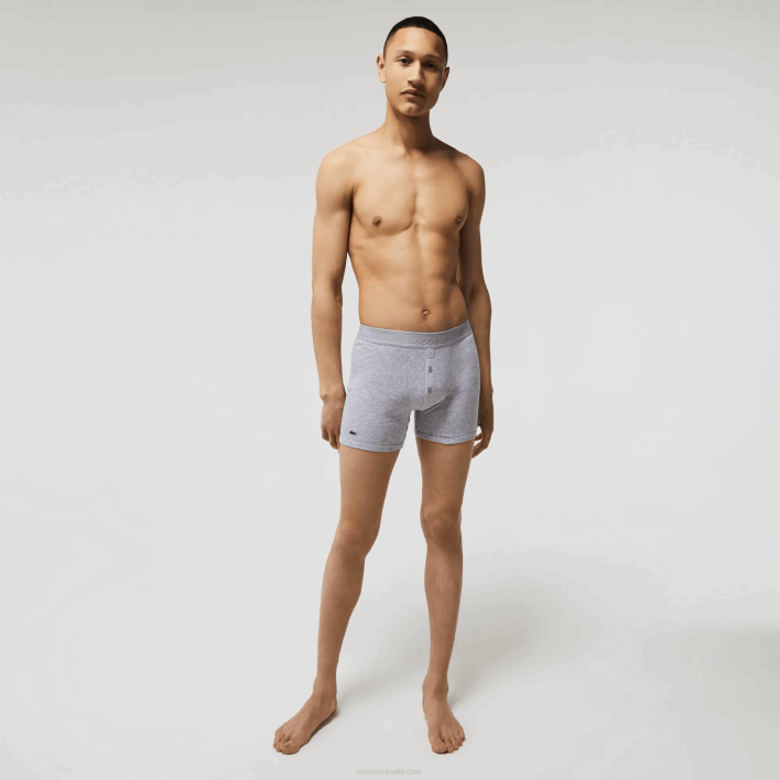 Lacoste Lettered Waist Long Cotton Boxer Brief 3-Pack 646T1357 Red Grey Chine Navy Blue W46 Men