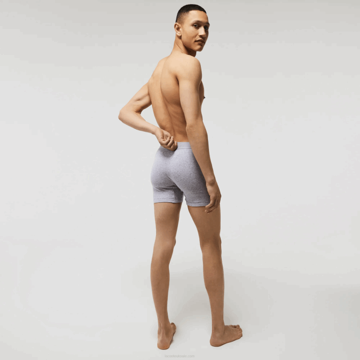 Lacoste Lettered Waist Long Cotton Boxer Brief 3-Pack 646T1357 Red Grey Chine Navy Blue W46 Men