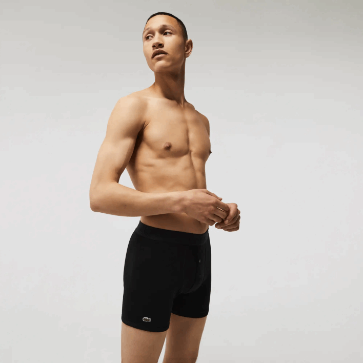 Lacoste Lettered Waist Long Cotton Boxer Brief 3-Pack 646T1359 Black Grey Chine VFU Men