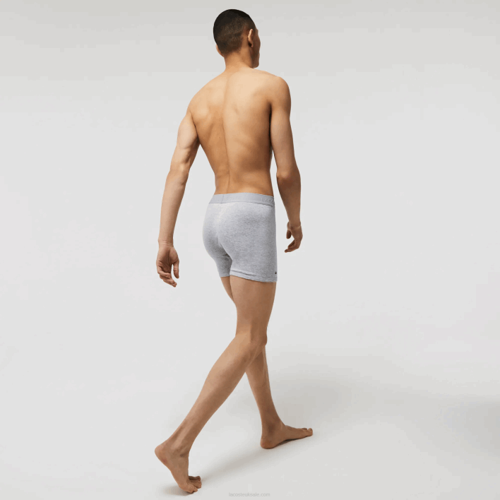 Lacoste Lettered Waist Long Cotton Boxer Brief 3-Pack 646T1359 Black Grey Chine VFU Men