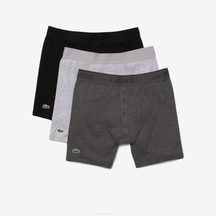 Lacoste Lettered Waist Long Cotton Boxer Brief 3-Pack 646T1359 Black Grey Chine VFU Men