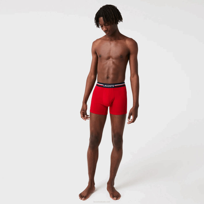 Lacoste Long Cotton Boxer Brief 3-Pack 646T1420 Navy Blue Grey Chine Red W34 Men
