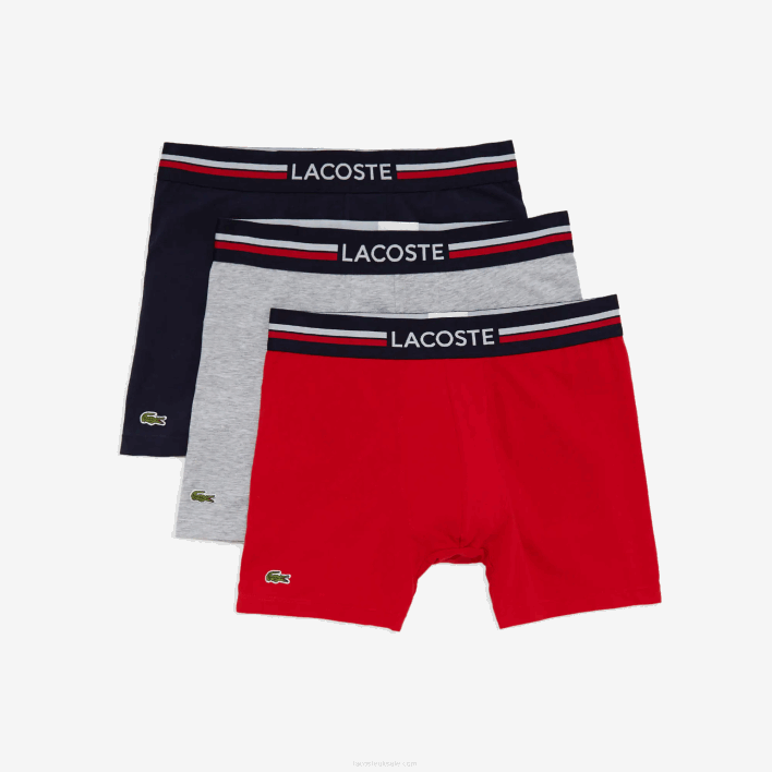 Lacoste Long Cotton Boxer Brief 3-Pack 646T1420 Navy Blue Grey Chine Red W34 Men