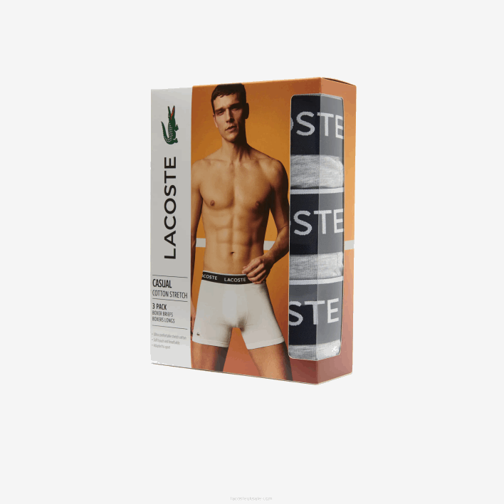 Lacoste Long Stretch Cotton Boxer Brief 3-Pack 646T1407 Grey Chine CCA Men
