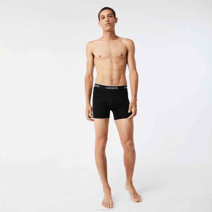 Lacoste Long Stretch Cotton Boxer Brief 3-Pack 646T1433 Black White Grey Chine NUA Men