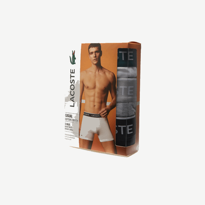 Lacoste Long Stretch Cotton Boxer Brief 3-Pack 646T1433 Black White Grey Chine NUA Men