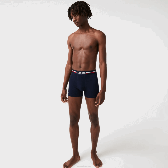 Lacoste Long Stretch Cotton Jersey Boxer Brief 3-Pack 646T1424 Navy Blue White 525 Men