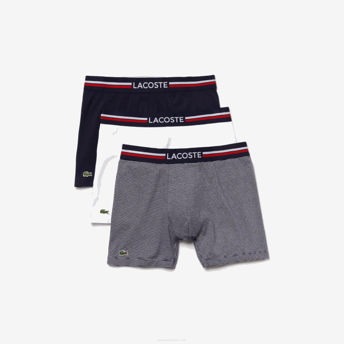Lacoste Long Stretch Cotton Jersey Boxer Brief 3-Pack 646T1424 Navy Blue White 525 Men