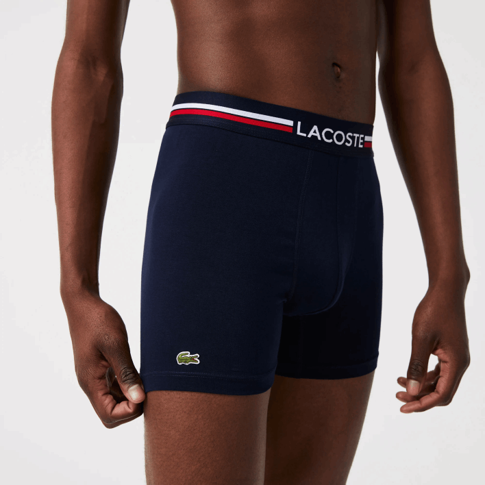 Lacoste Long Stretch Cotton Jersey Boxer Brief 3-Pack 646T1424 Navy Blue White 525 Men