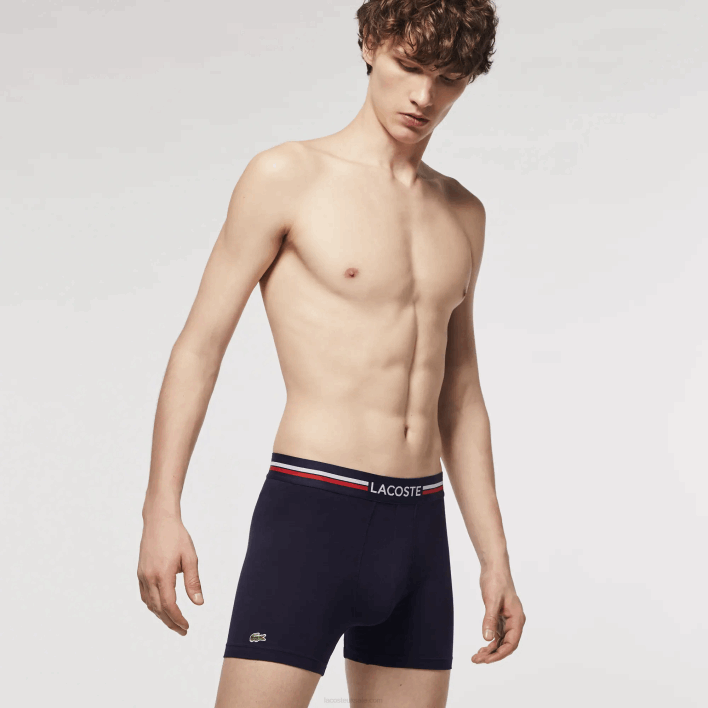 Lacoste Long Stretch Cotton Jersey Boxer Brief 3-Pack 646T1424 Navy Blue White 525 Men