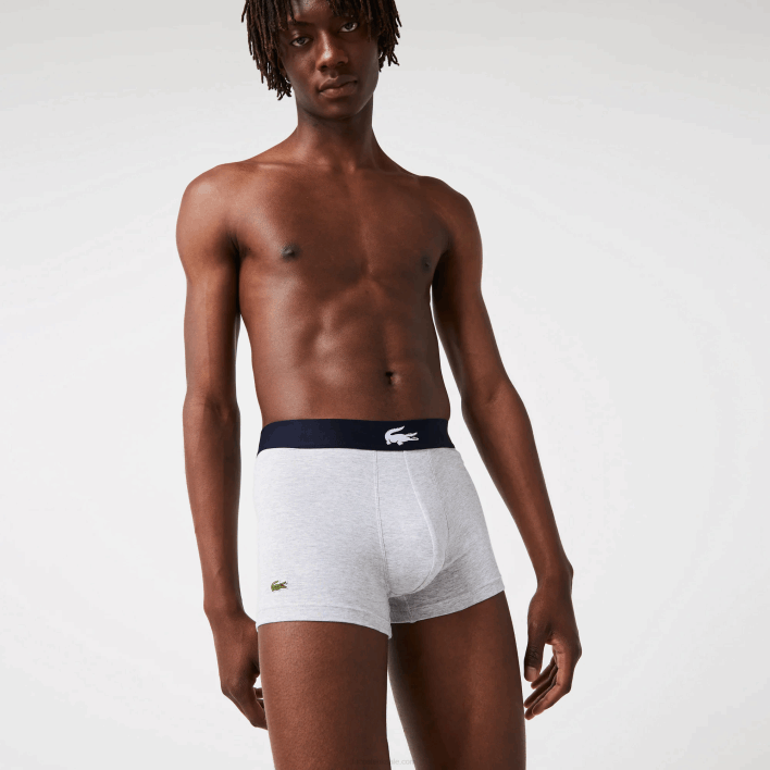 Lacoste Mismatched Stretch Cotton Trunk 3-Pack 646T1342 White Grey Chine Navy Blue BCK Men