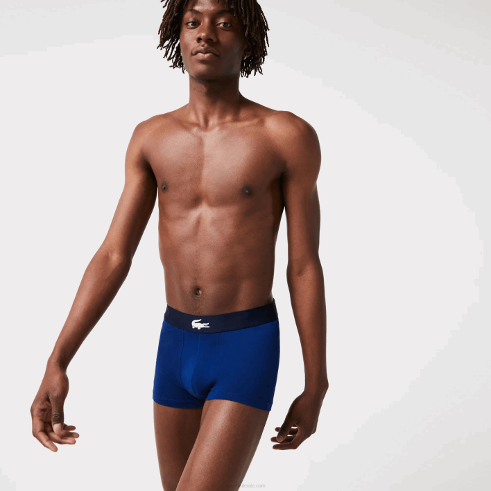 Lacoste Mismatched Stretch Cotton Trunk 3-Pack 646T1342 White Grey Chine Navy Blue BCK Men