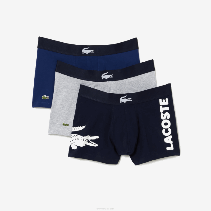 Lacoste Mismatched Stretch Cotton Trunk 3-Pack 646T1342 White Grey Chine Navy Blue BCK Men