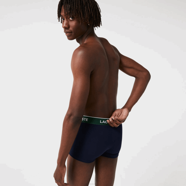 Lacoste Pack Of 3 Navy Casual Boxer Briefs With Contrasting Waistband 646T1455 Green Red Navy Blue HY0 Men