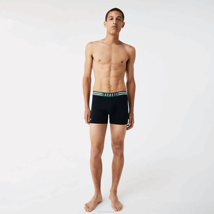 Lacoste Striped Waist Long Stretch Cotton Boxer Brief 3-Pack 646T1434 Grey Chine White Navy Blue TYA Men