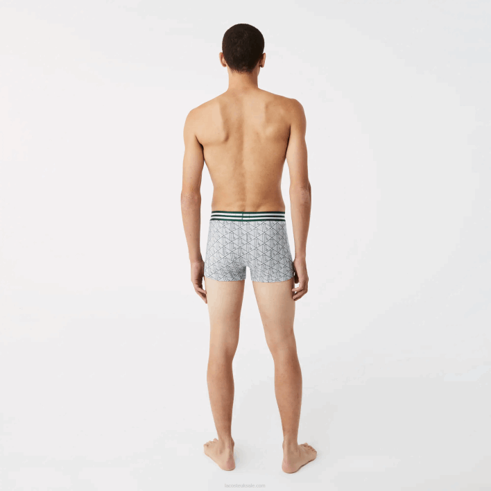 Lacoste Striped Waist Stretch Cotton Trunk 3-Pack 646T1396 Grey Chine White Navy Blue TYA Men