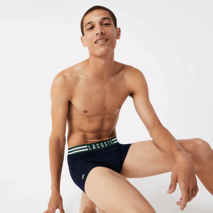 Lacoste Striped Waist Stretch Cotton Trunk 3-Pack 646T1396 Grey Chine White Navy Blue TYA Men