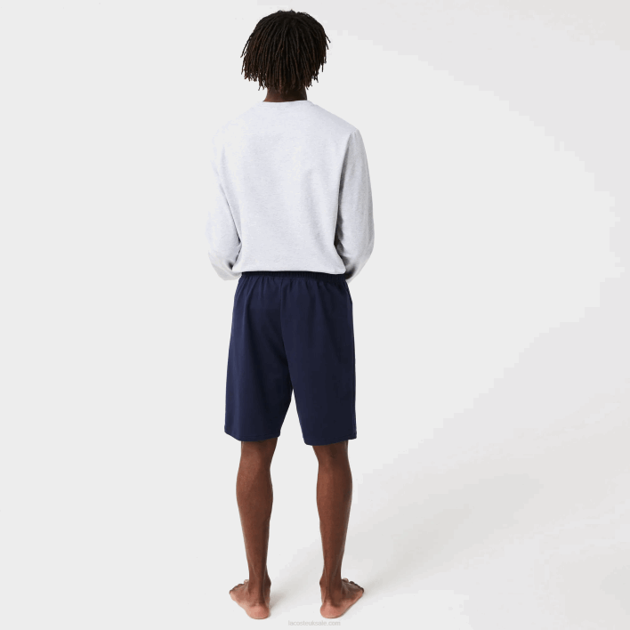 Lacoste Velour Crocodile Cotton Fleece Lounge Shorts 646T1481 Navy Blue 423 Men
