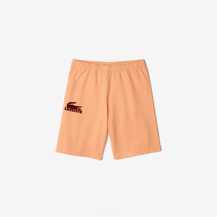 Lacoste Velour Crocodile Cotton Fleece Lounge Shorts 646T1482 Light Orange Bordeaux RZ6 Men
