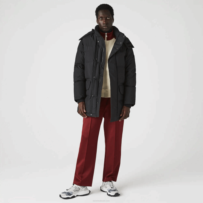 Lacoste Detachable Hood Long Puffer Coat 646T1317 Black 031 Men
