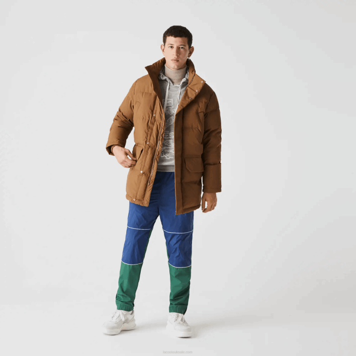 Lacoste Detachable Hood Long Puffer Coat 646T1318 Brown Z0W Men