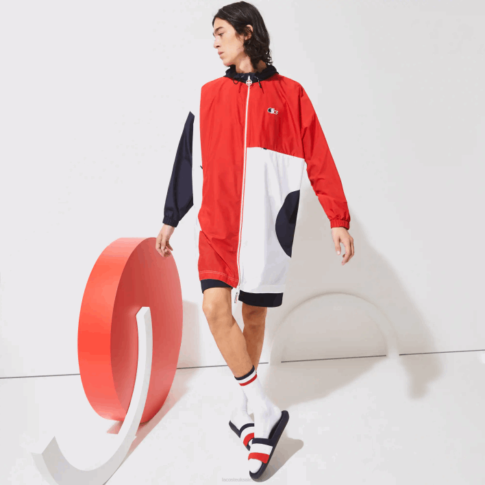Lacoste SPORT French Sporting Spirit Edition Oversized Raincoat 646T1299 Navy Blue Red White DB3 Men