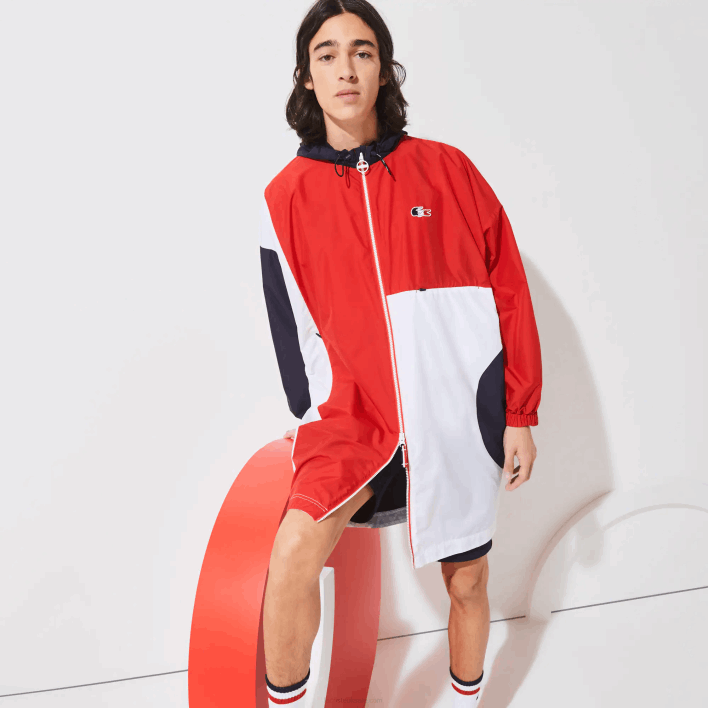 Lacoste SPORT French Sporting Spirit Edition Oversized Raincoat 646T1299 Navy Blue Red White DB3 Men