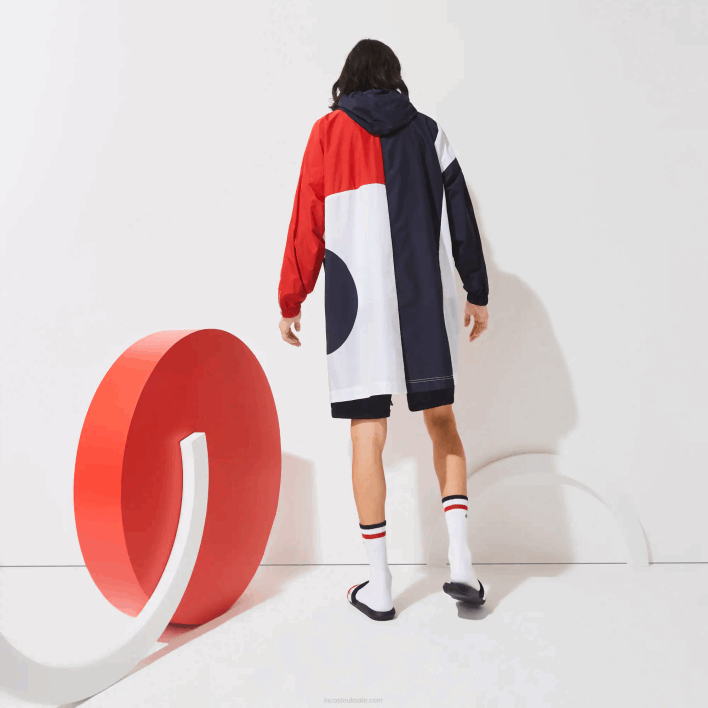 Lacoste SPORT French Sporting Spirit Edition Oversized Raincoat 646T1299 Navy Blue Red White DB3 Men