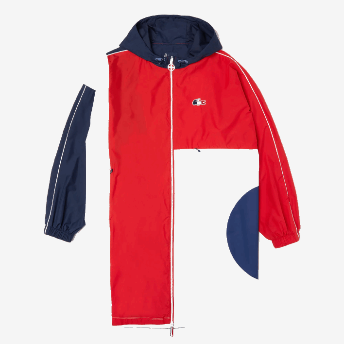 Lacoste SPORT French Sporting Spirit Edition Oversized Raincoat 646T1299 Navy Blue Red White DB3 Men