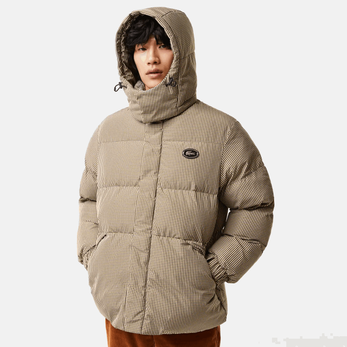 Lacoste Check Print Water-Repellent Twill Padded Jacket 646T399 Beige Navy Khaki Green 87E Men