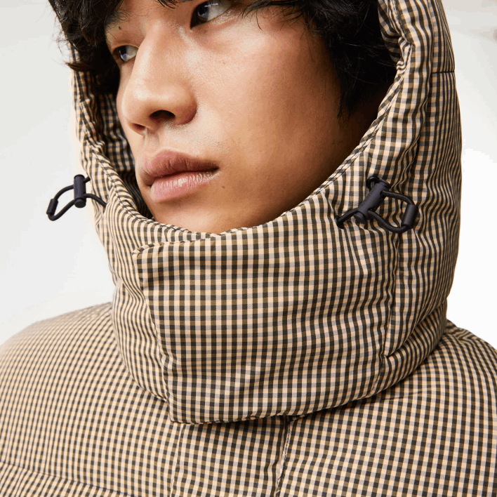 Lacoste Check Print Water-Repellent Twill Padded Jacket 646T399 Beige Navy Khaki Green 87E Men