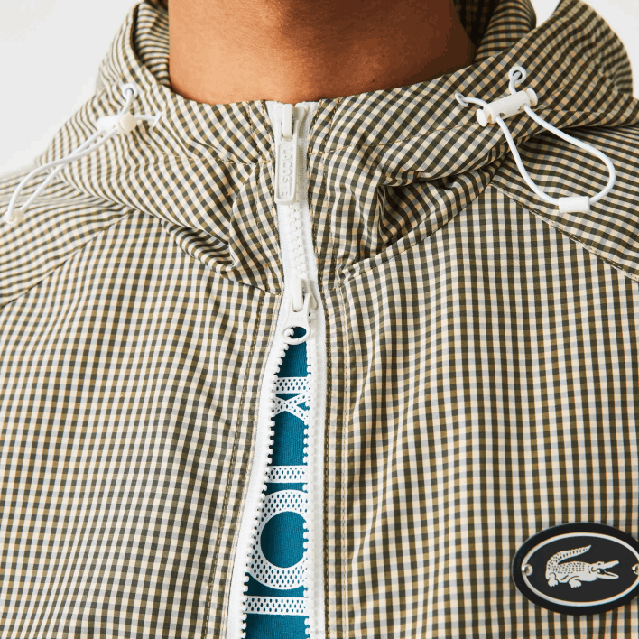 Lacoste Hooded Check Twill Jacket 646T1232 Beige Navy White Khaki Green 87E Men