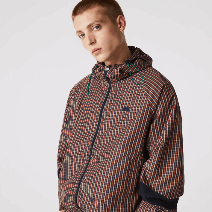 Lacoste LIVE Zip Hood Light Check Jacket 646T1278 Navy Blue White QRN Men