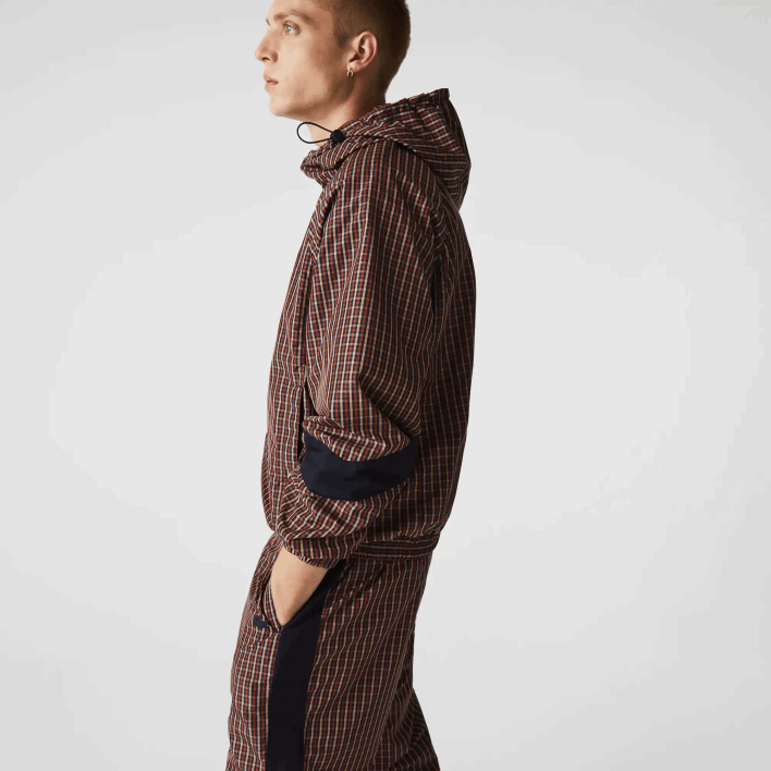 Lacoste LIVE Zip Hood Light Check Jacket 646T1278 Navy Blue White QRN Men