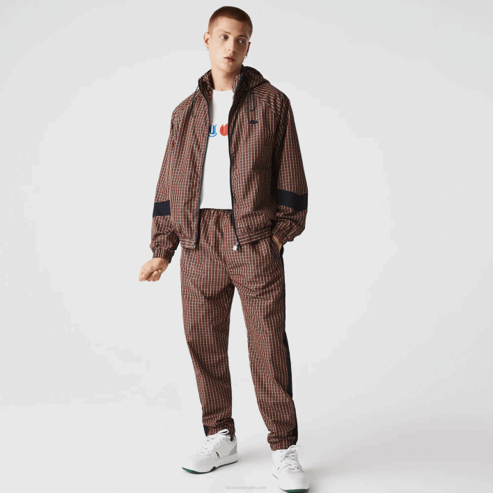 Lacoste LIVE Zip Hood Light Check Jacket 646T1278 Navy Blue White QRN Men