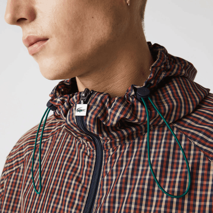 Lacoste LIVE Zip Hood Light Check Jacket 646T1278 Navy Blue White QRN Men