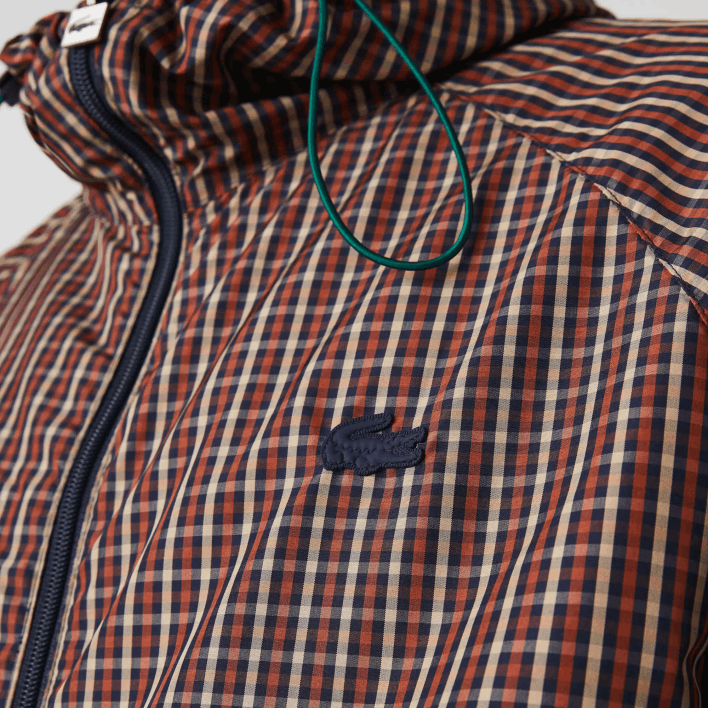 Lacoste LIVE Zip Hood Light Check Jacket 646T1278 Navy Blue White QRN Men