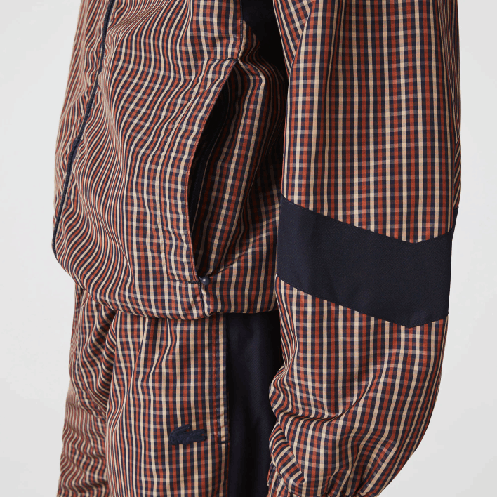 Lacoste LIVE Zip Hood Light Check Jacket 646T1278 Navy Blue White QRN Men