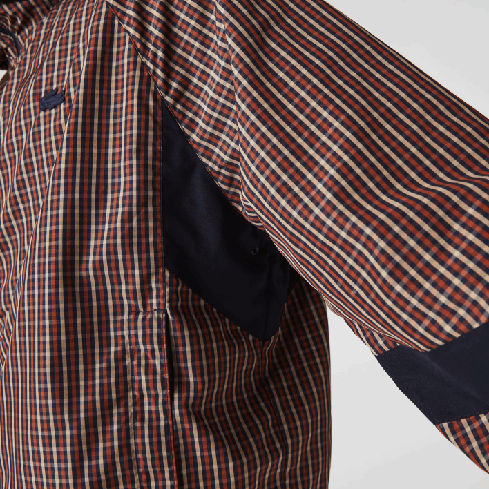 Lacoste LIVE Zip Hood Light Check Jacket 646T1278 Navy Blue White QRN Men