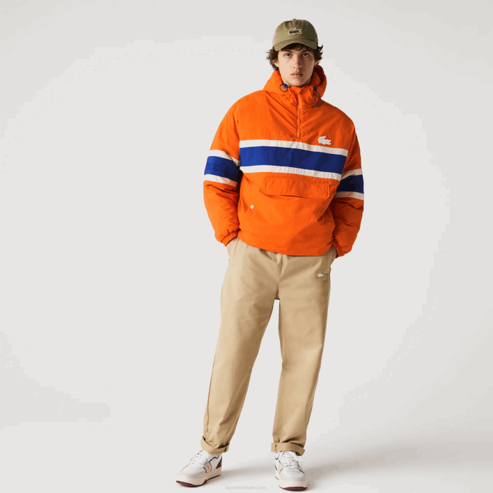 Lacoste L!VE Quilted Pullover Jacket 646T1300 Orange Blue Beige 0D8 Men