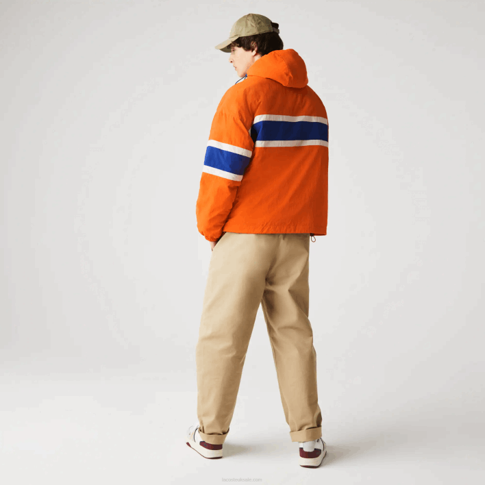 Lacoste L!VE Quilted Pullover Jacket 646T1300 Orange Blue Beige 0D8 Men