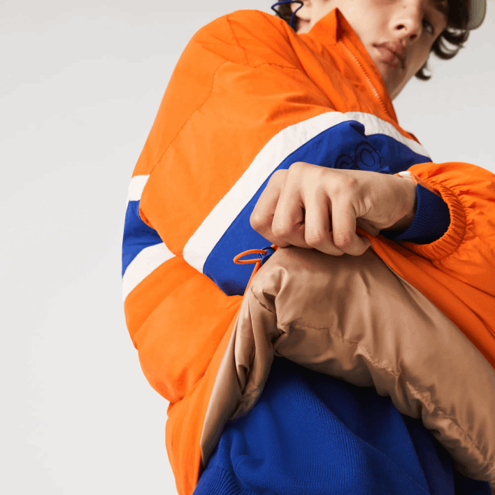 Lacoste L!VE Quilted Pullover Jacket 646T1300 Orange Blue Beige 0D8 Men