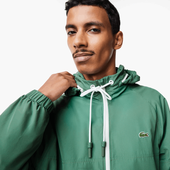 Lacoste Removable Hood Water-Repellent Jacket 646T390 Khaki Green KX5 Men