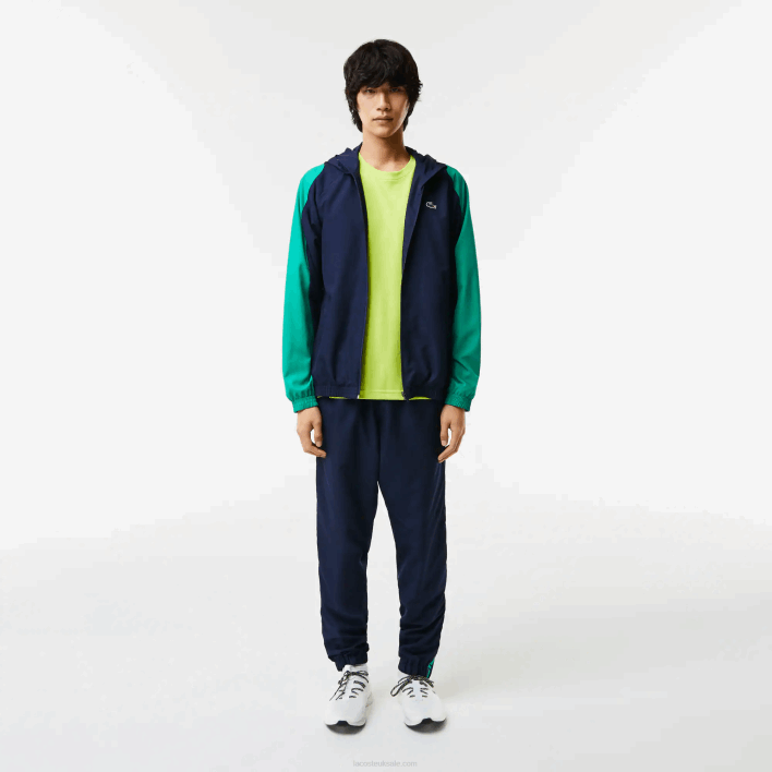 Lacoste SPORT Color-Block Tennis Jacket 646T1275 Navy Blue Green X1E Men
