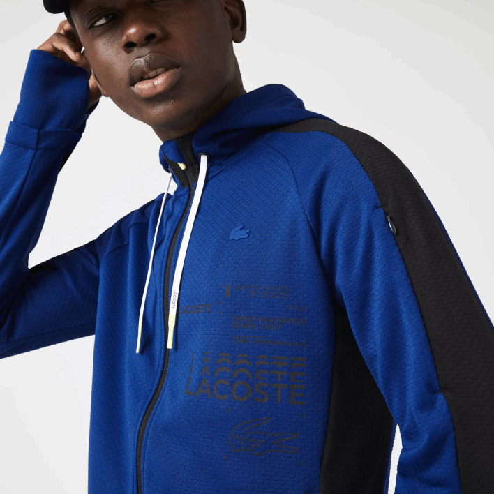 Lacoste SPORT Contrast Band Hooded Jacket 646T1191 Blue Black White PWH Men