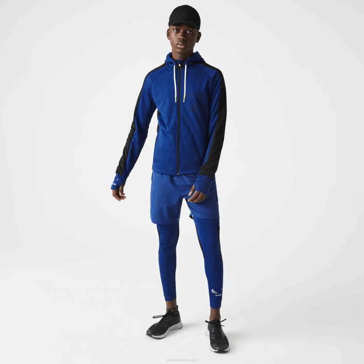 Lacoste SPORT Contrast Band Hooded Jacket 646T1191 Blue Black White PWH Men